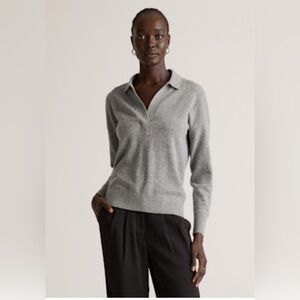 QUINCE Mongolian Cashmere Polo Sweater/Heather Gray/ M